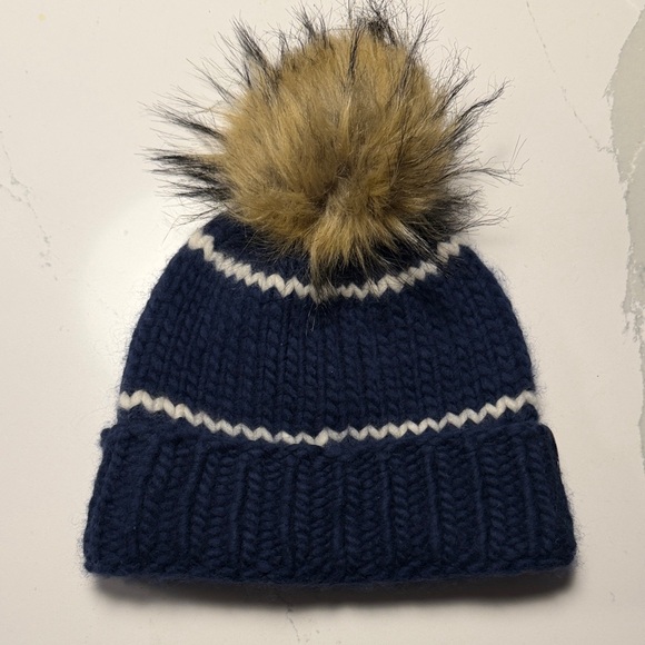 NEW ENGLAND PATRIOTS LELE SADOUGHI X NFL NAVY BEANIE FAUX FUR POM - Picture 2 of 5